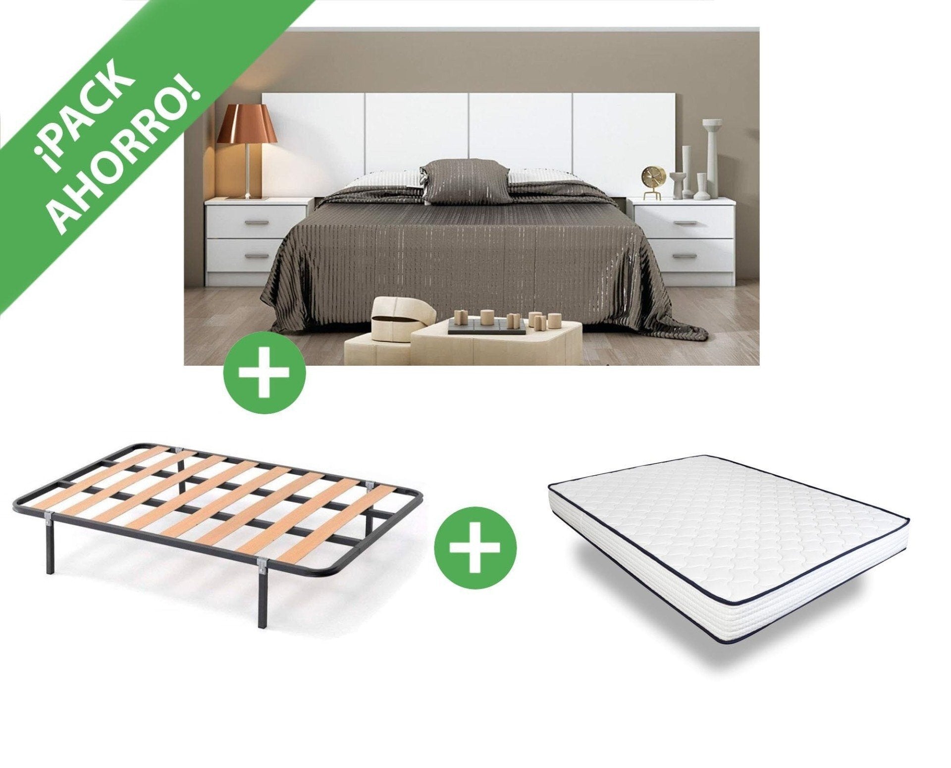 Pack Ahorro: Dormitorio Couple + Somier de Laminas + Colchon Basic – Easy  Mobel