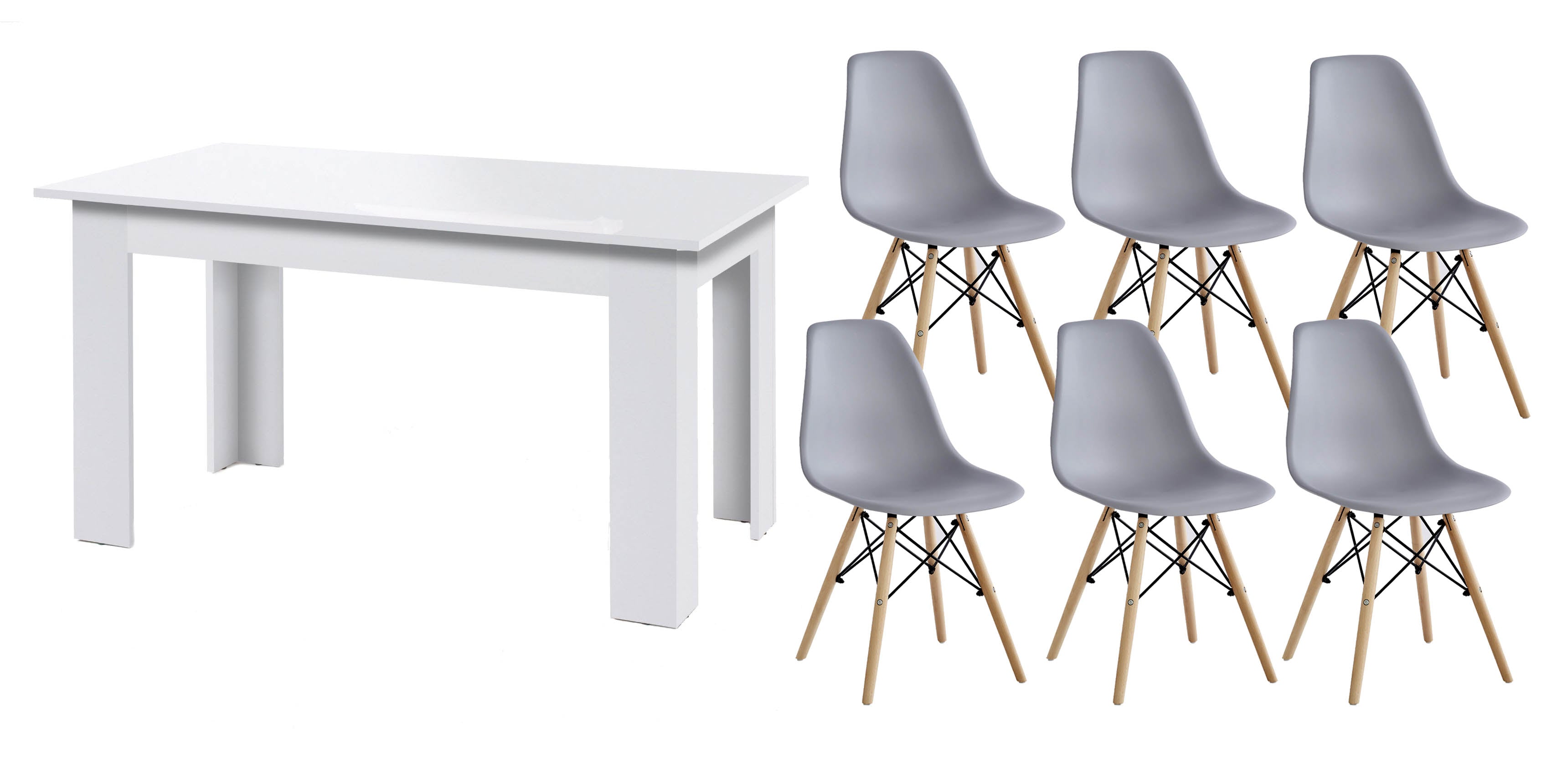 Pack 6 sillas de comedor blancas con respaldo ergonómico y de madera