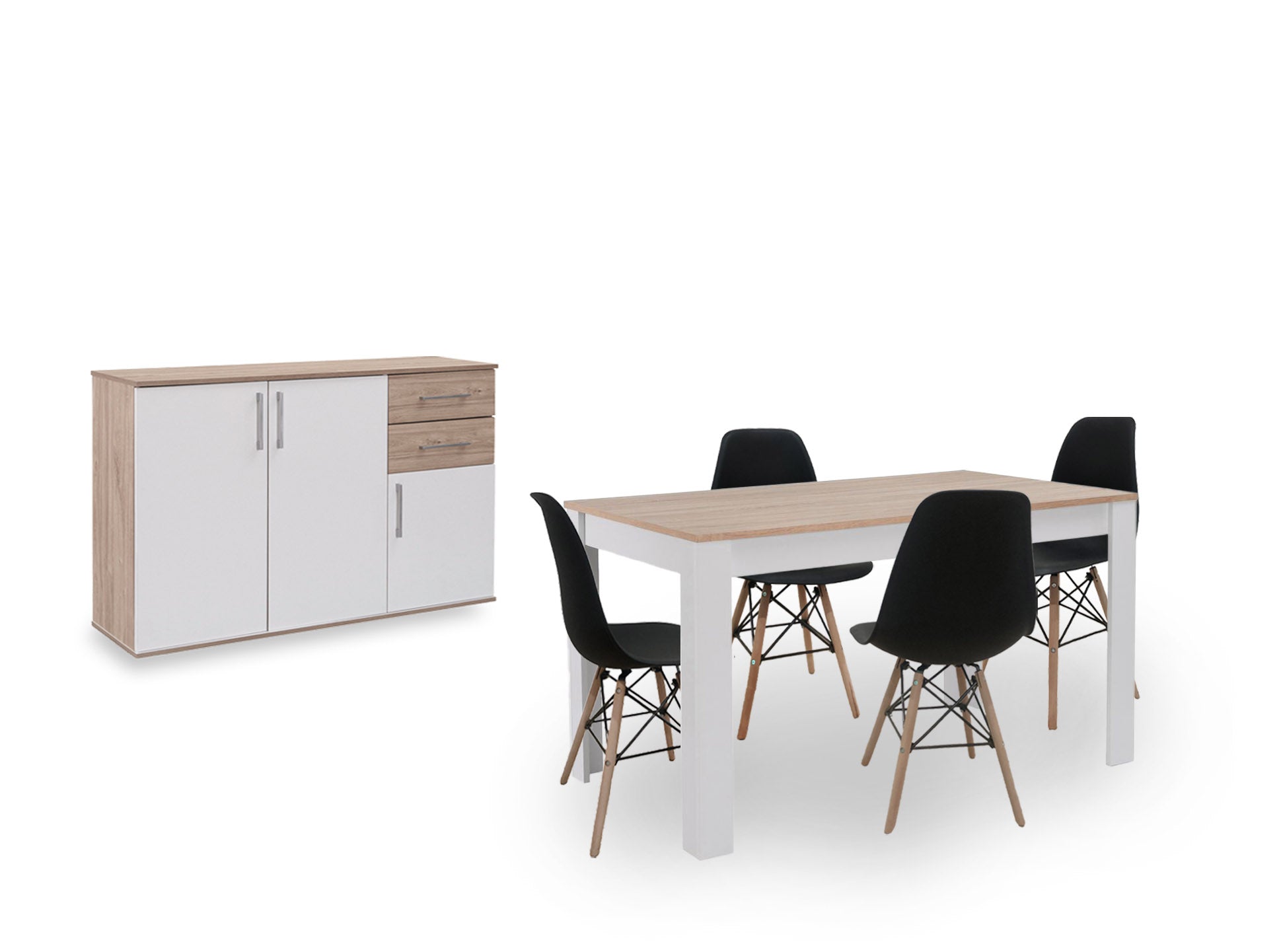 Composición De Salón Mueble Tv + Aparador Alto + Aparador + Mesa De Centro  + Mesa De Comedor, Nordic / Grafito - Lak 3 con Ofertas en Carrefour