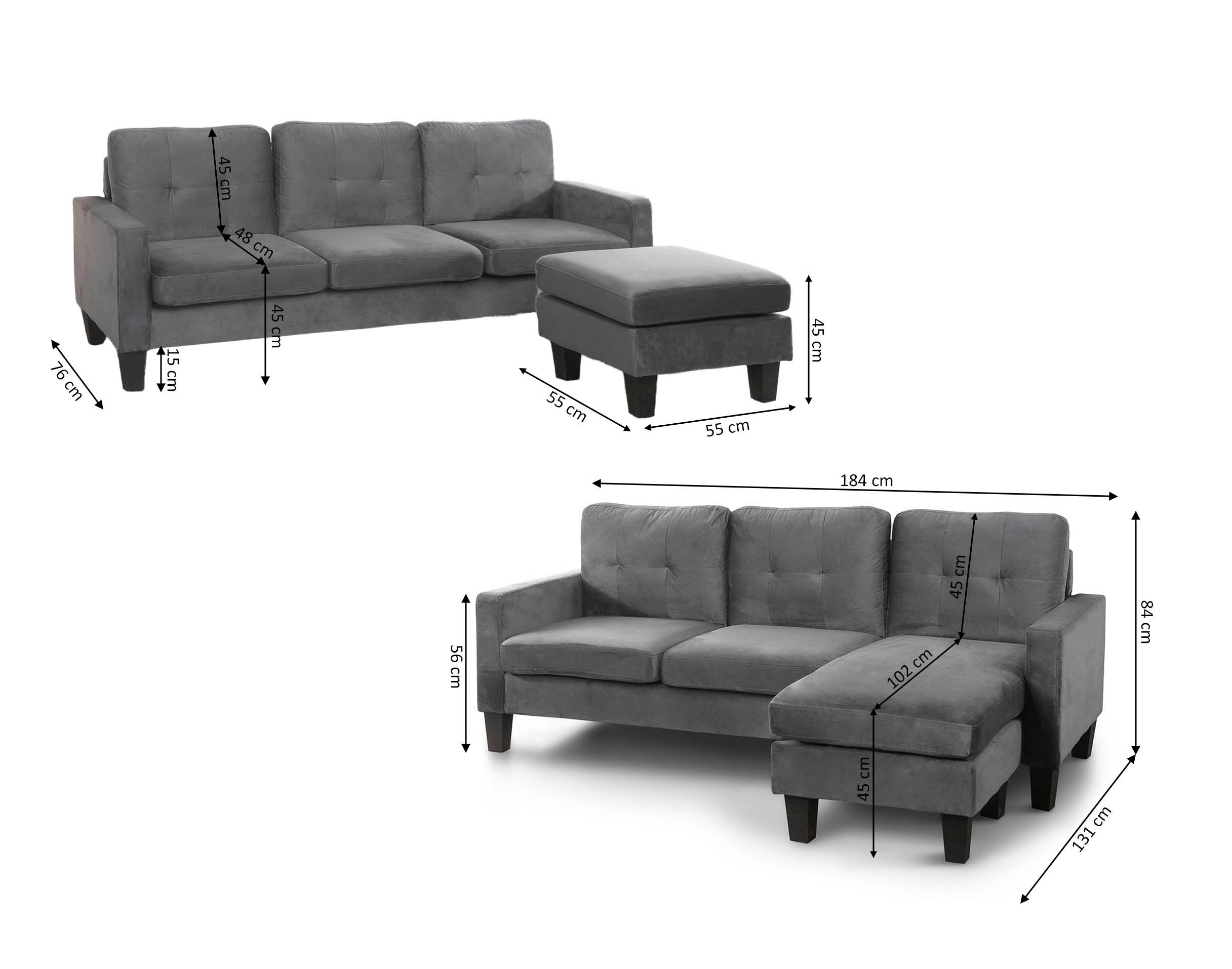 Sofa + Puff Vika Convertible en Chaise Longue