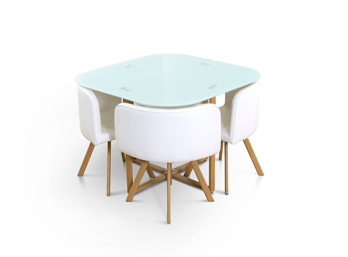 Table + 4 chaises en verre trempé Teka. Salle à manger ou cuisine