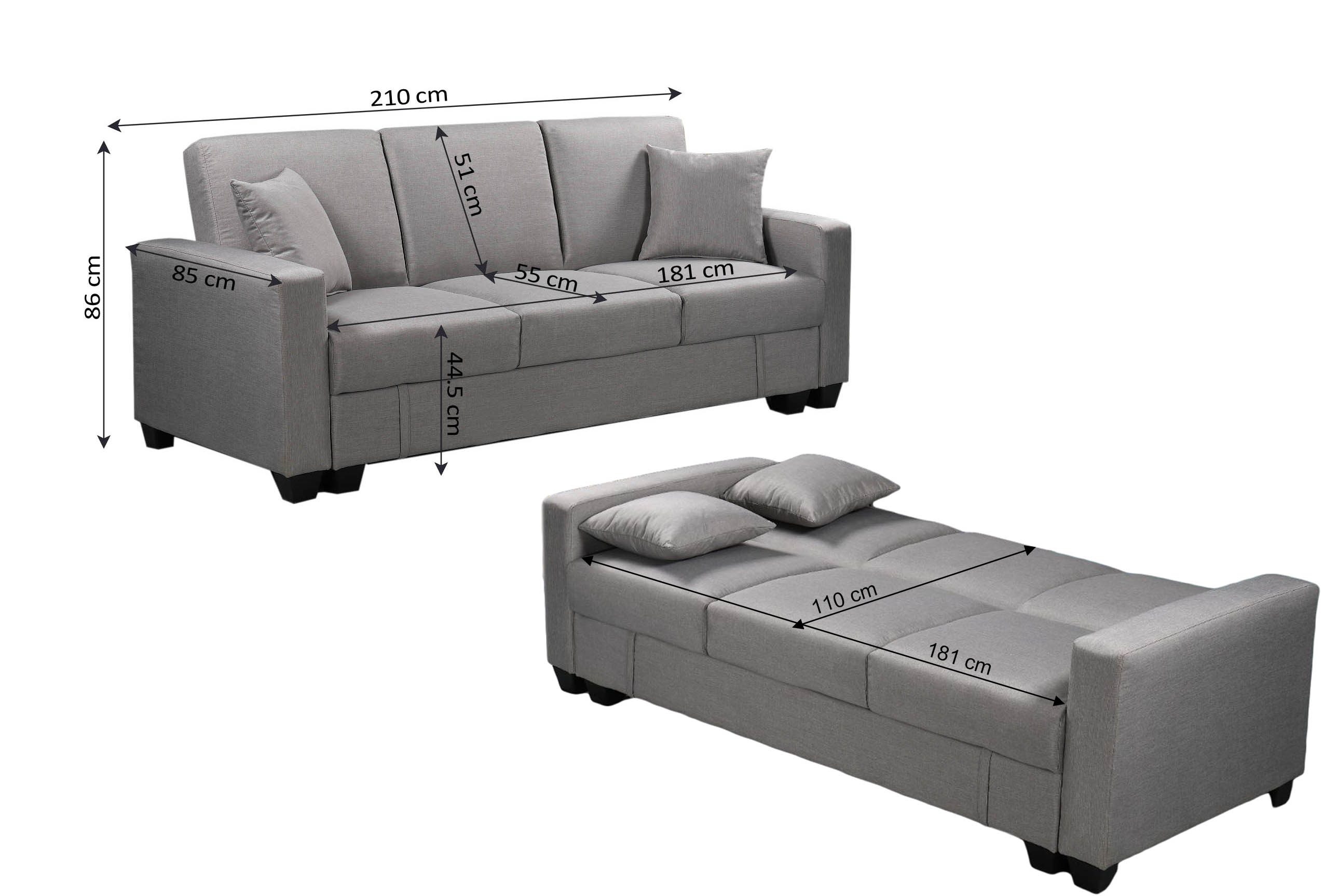 Sofa Cama Keyla con Arcon, 210cm