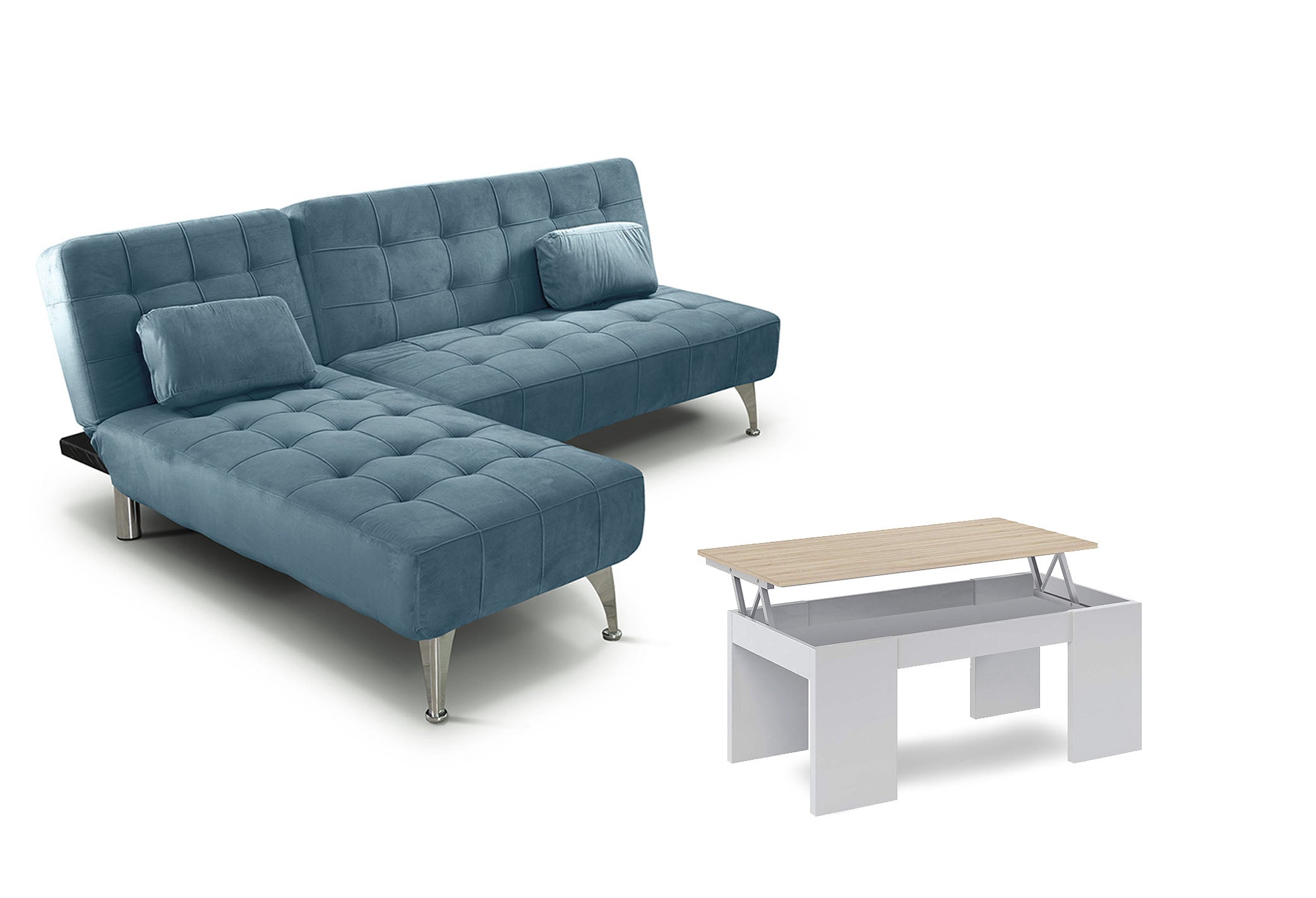 Oferta: Sofa Cama Chaise Longue XS + Mesa de Centro Elevable
