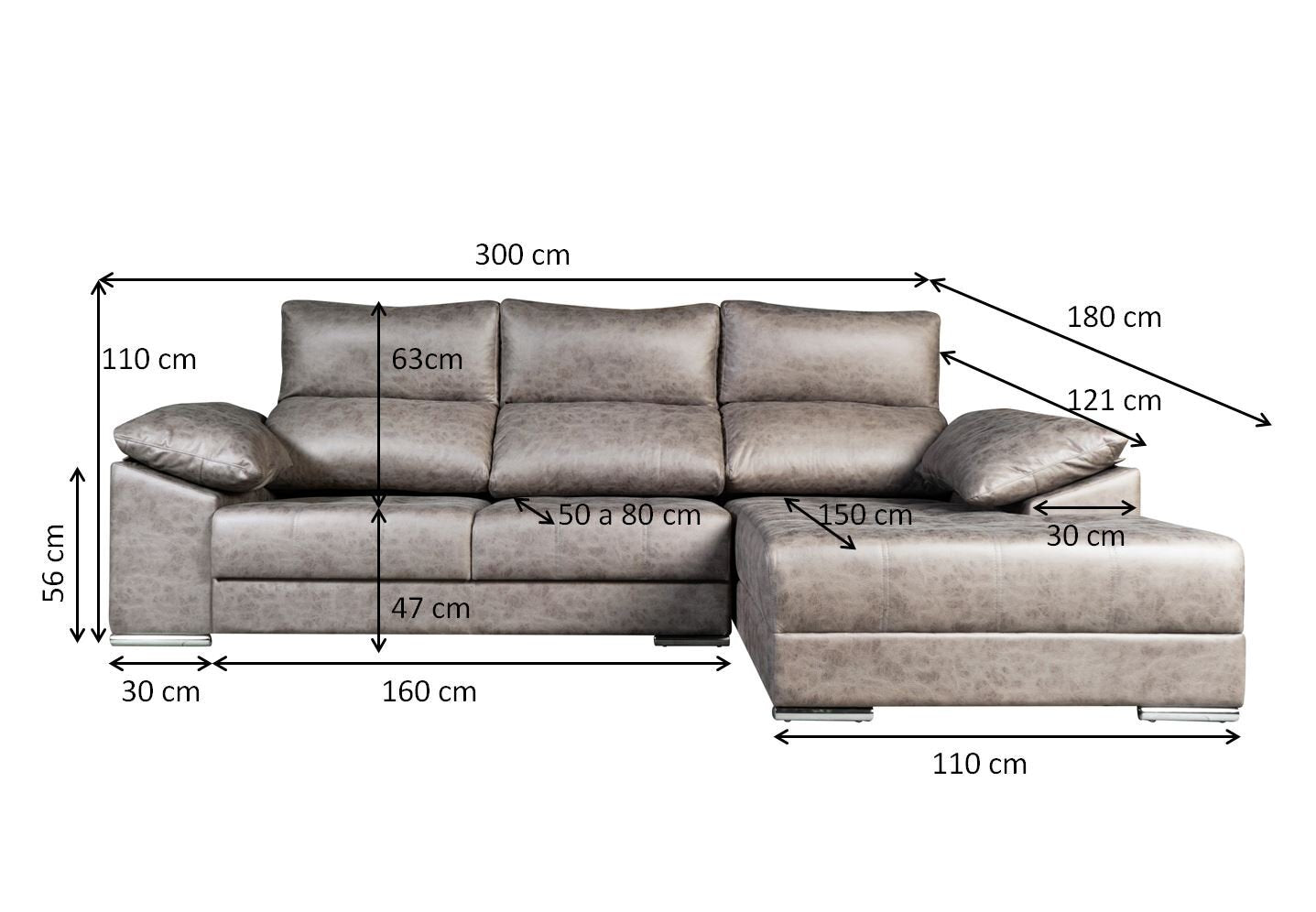 Mega Sofa Chaise Longue Santorini 300x180 cm
