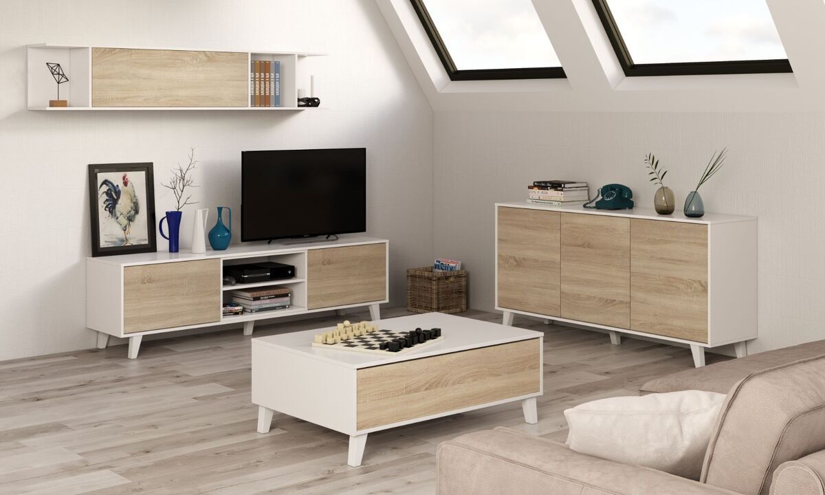 Mueble de salón COUPLE en moderno de 240 cm en blanco