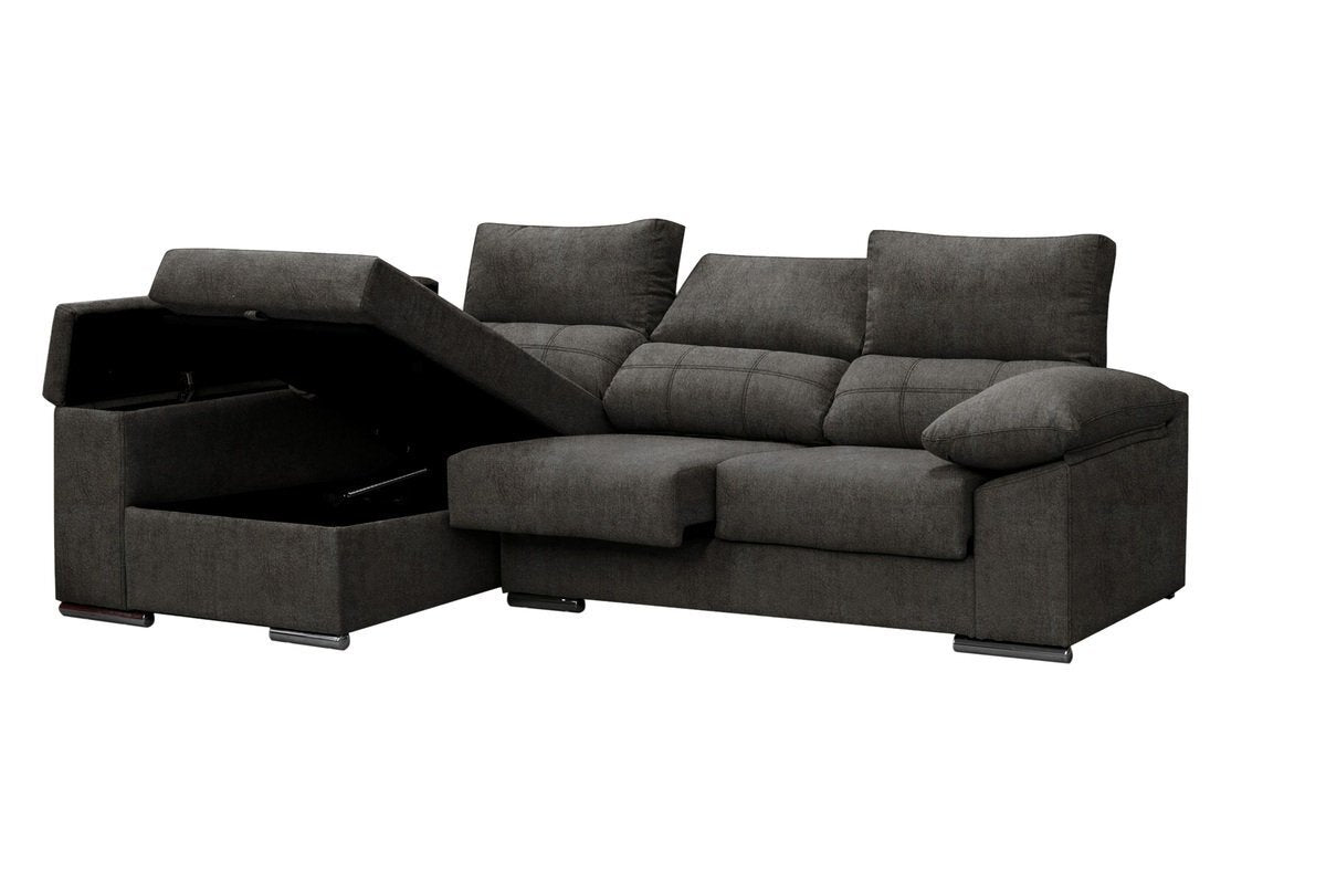 Sofa Chaise Longue 260x145 cm. Reclinable, con Arcon