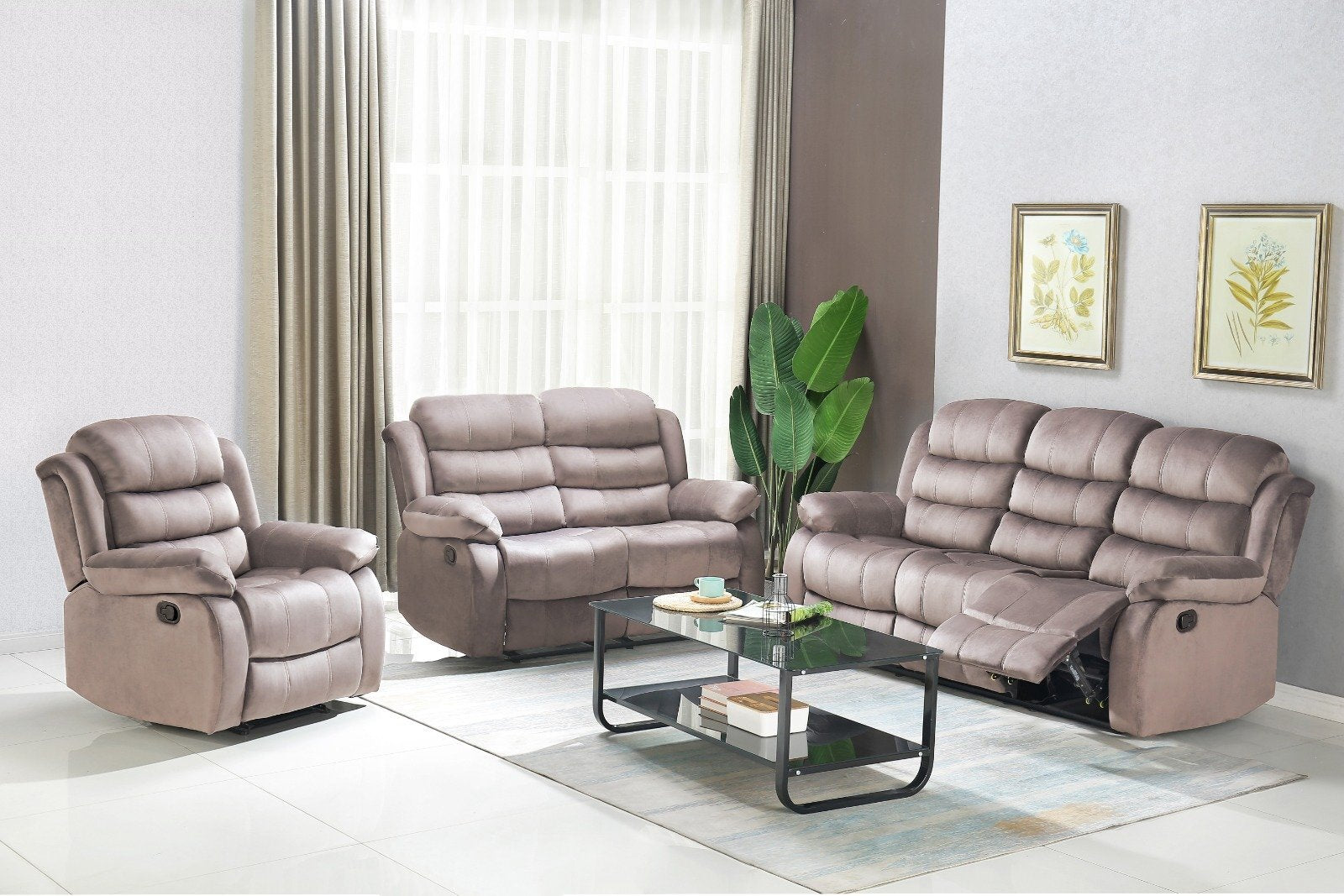 Sofa Reclinable Manual KMX 1 Plaza. Sillon de Descanso Marron