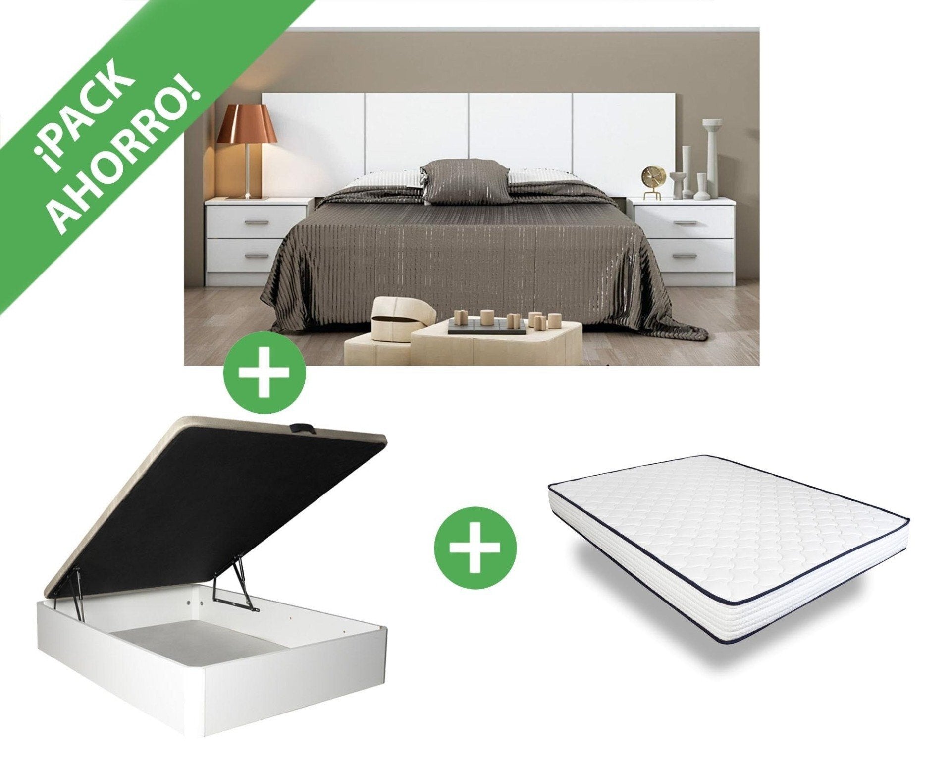 Pack Ahorro: Dormitorio Couple + Canape Abatible + Colchon Basic 135x190cm