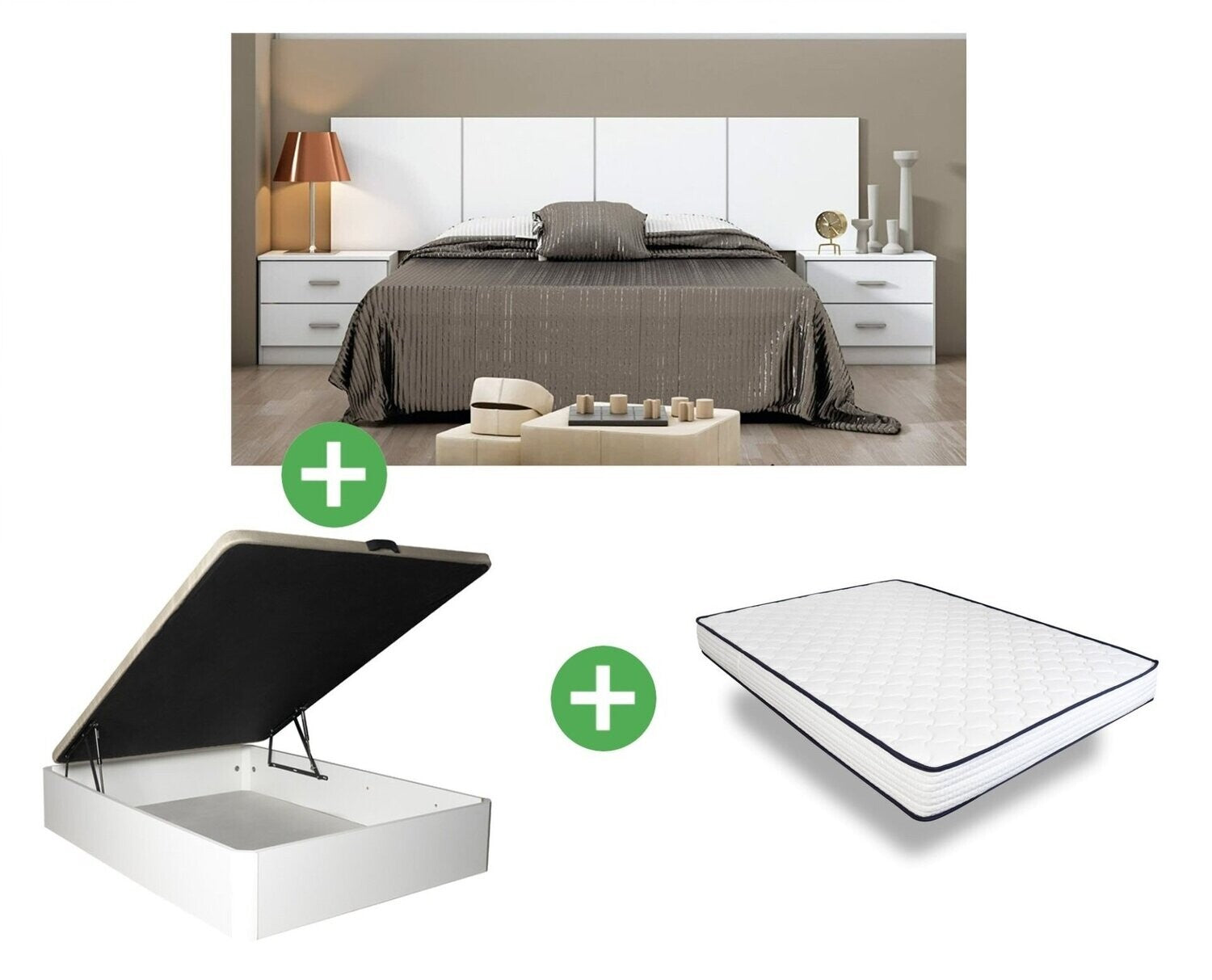 Pack Ahorro: Dormitorio Couple + Canape Abatible + Colchon Basic