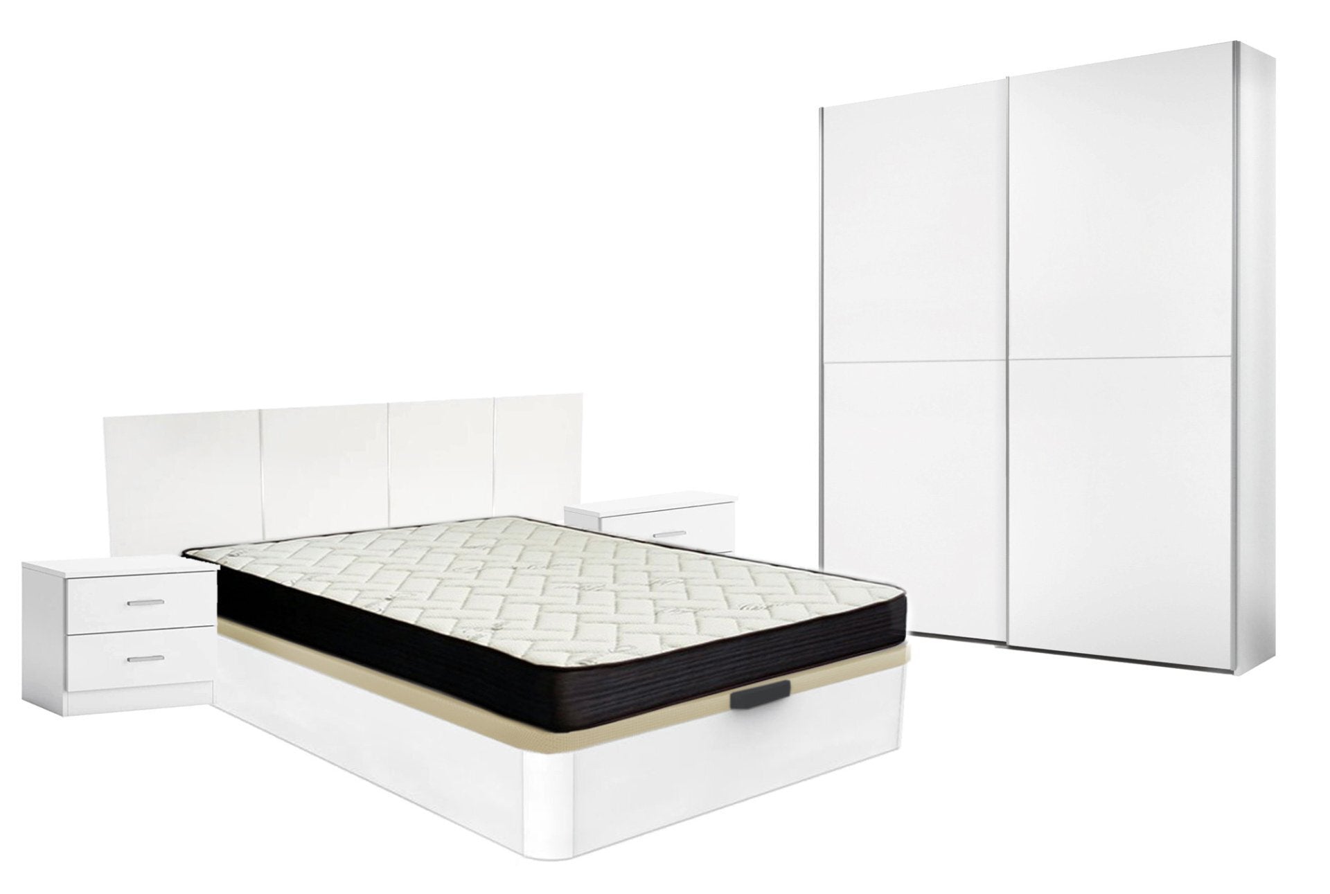 Pack Ahorro: Dormitorio Couple + Armario + Canape Abatible + Colchon Basic 135x190cm
