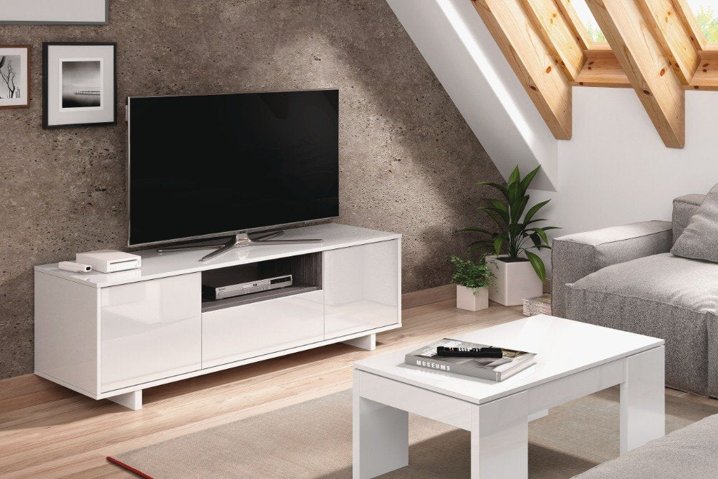 Mueble TV Zaira Blanco 150x46cm. Tres Puertas