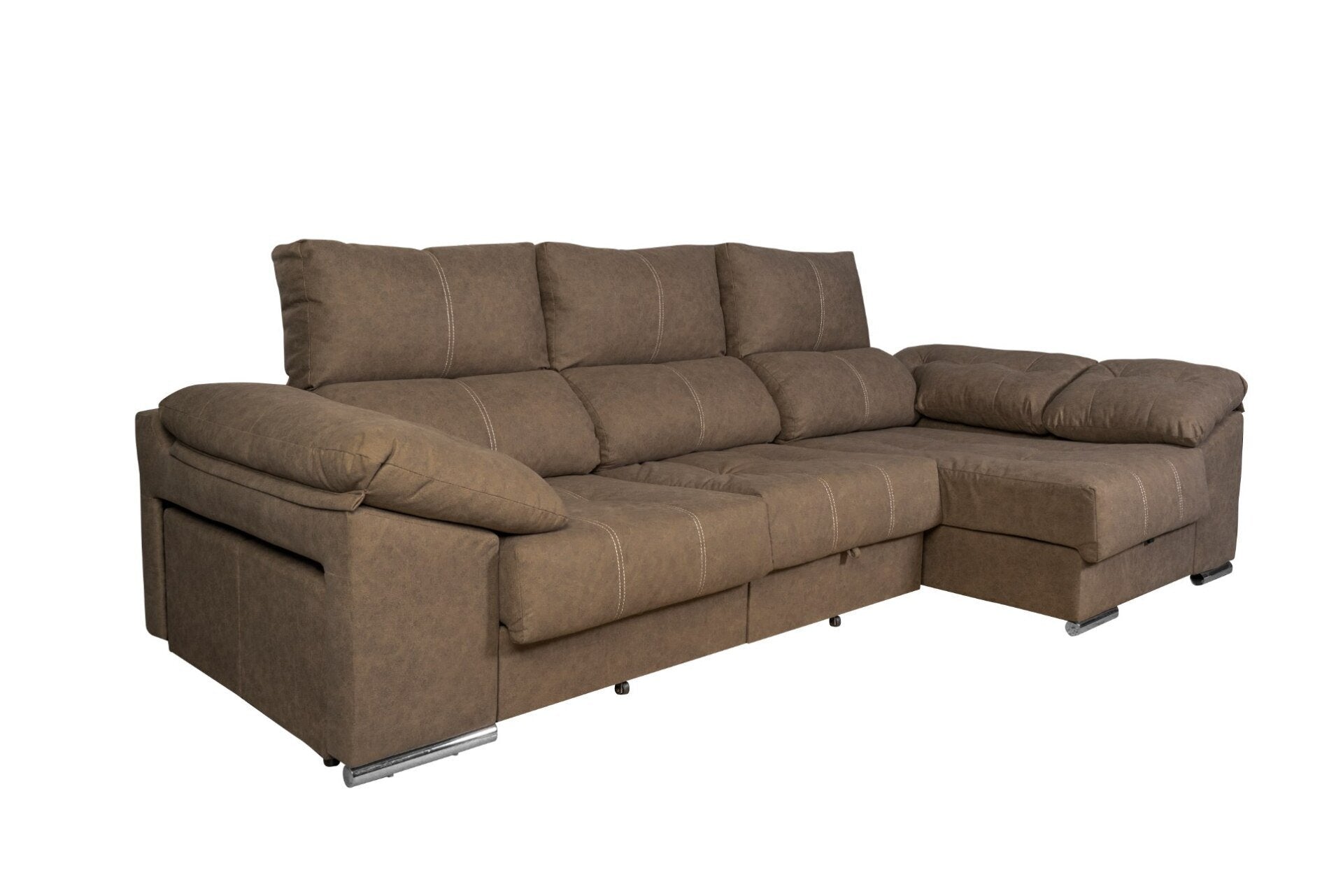 Sofa Cama Chaise Longue 275x140cm. Reclinable, con Arcon +2 pufs