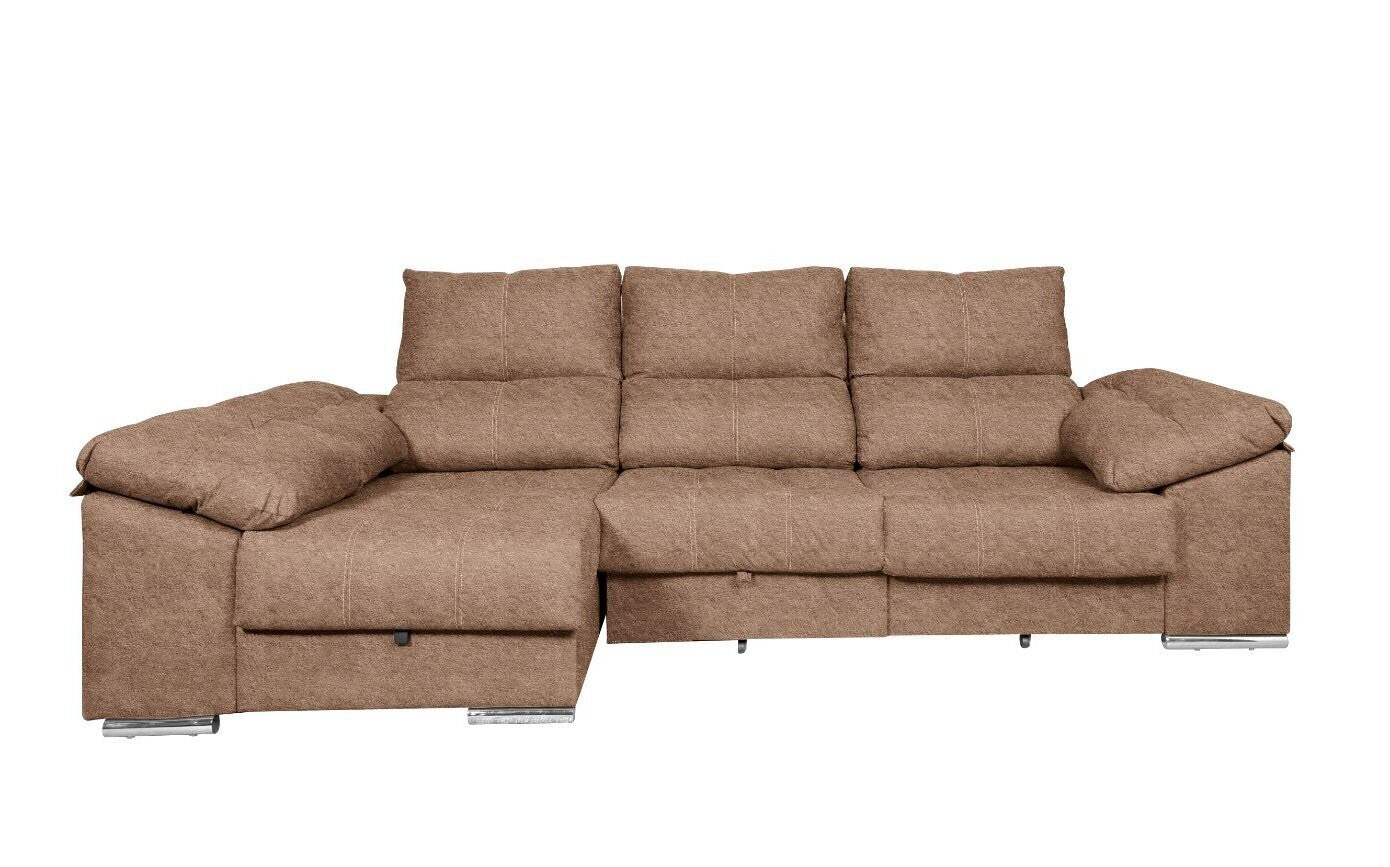 Sofa Cama Chaise Longue 275cm. Reclinable, con Arcon +2 pufs