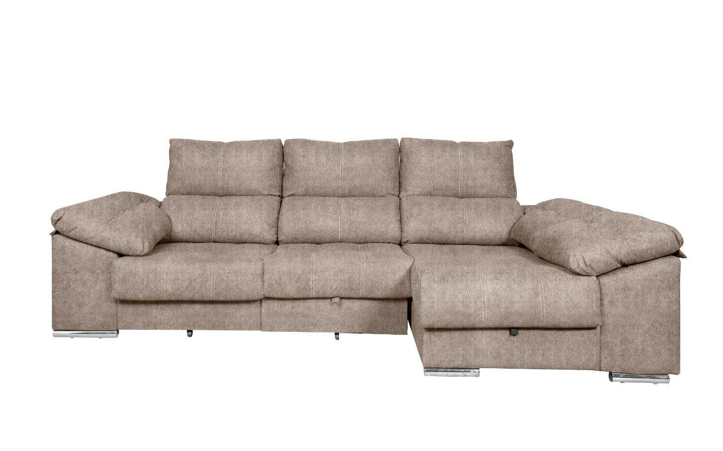 Sofa Cama Chaise Longue 275cm. Reclinable, con Arcon +2 pufs