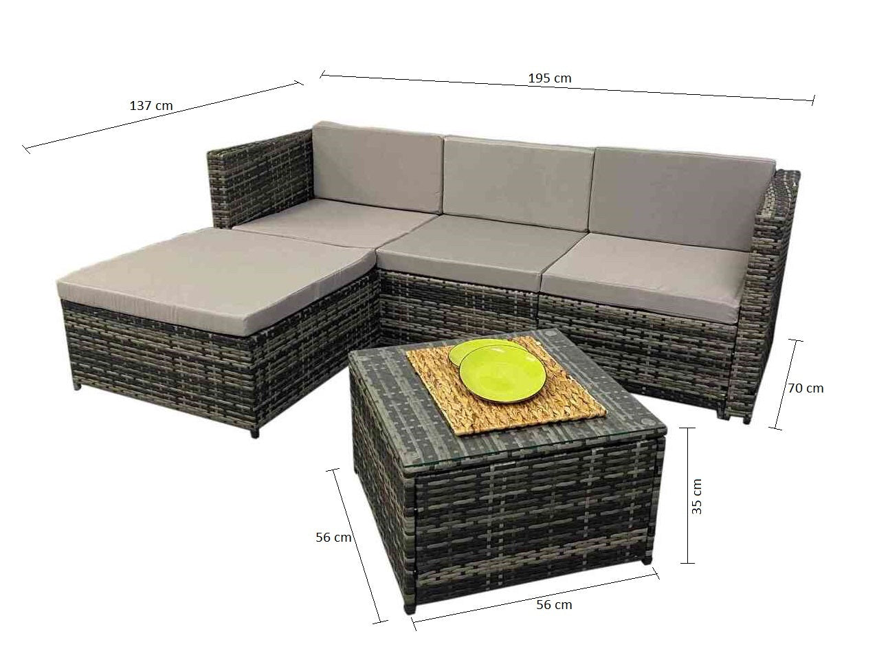 Sofa Chaise Longue de Ratan + Mesa. Muebles de Jardin y Terraza