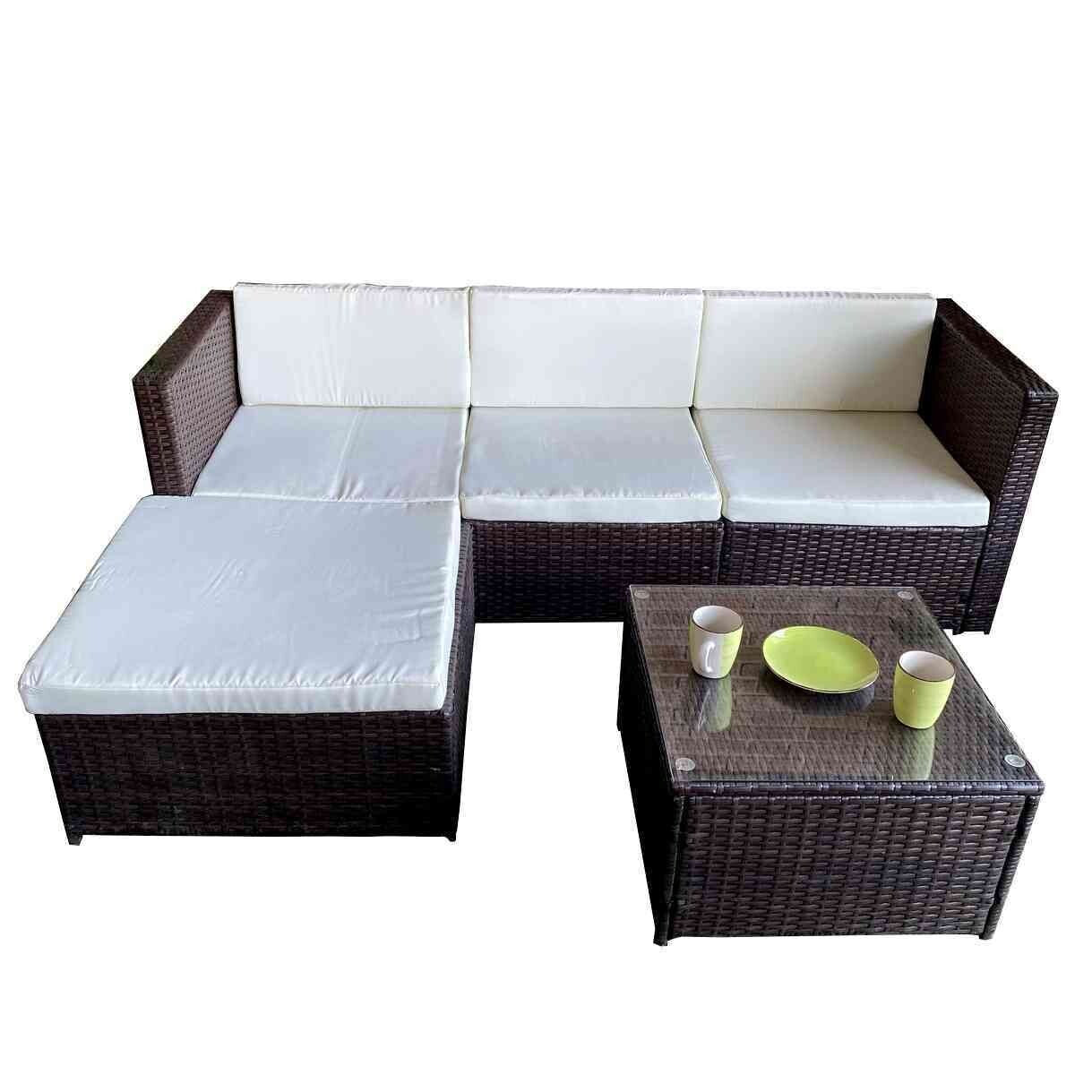 Sofa Chaise Longue de Ratan PE + Mesa. Muebles de Jardin y Terraza