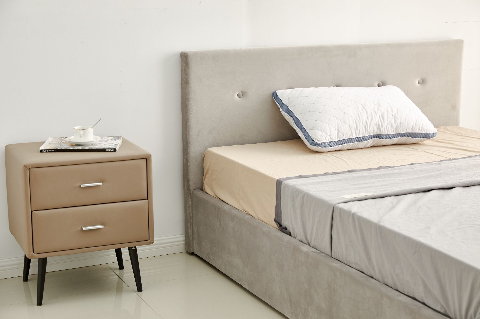 Canapé abatible y cajón 90 x 200 cm - Color: Blanco + Somier + Colchón -  ARMAND - Vente