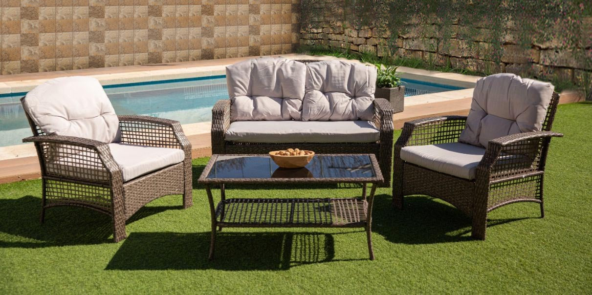 Sofa + 2 Sillas  + Mesa de Ratan PE. Muebles de Jardin y Terraza