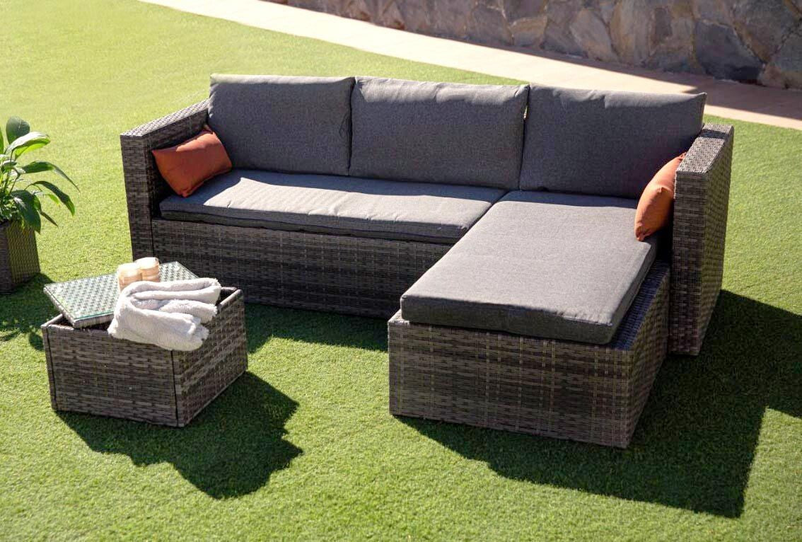 Sofa Chaise Longue de Ratan PE + Mesa MS. Muebles de Jardin y Terraza