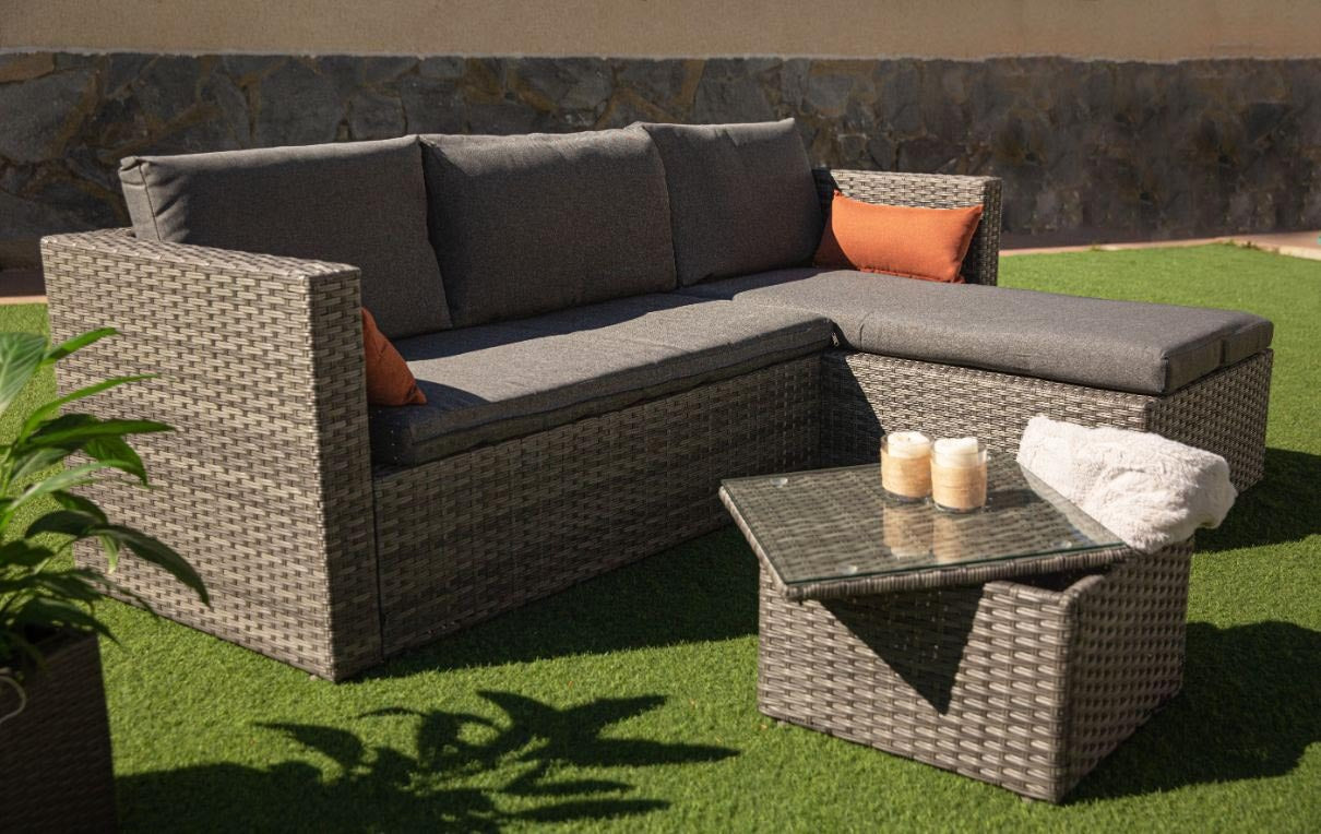 Sofa Chaise Longue de Ratan + Mesa MS. Muebles de Jardin y Terraza