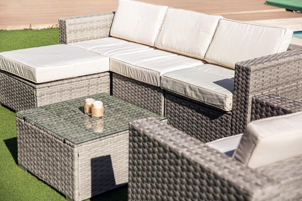Sofa Chaise Longue + Sillon + Mesa de Ratan PE. Muebles de Jardin y Terraza