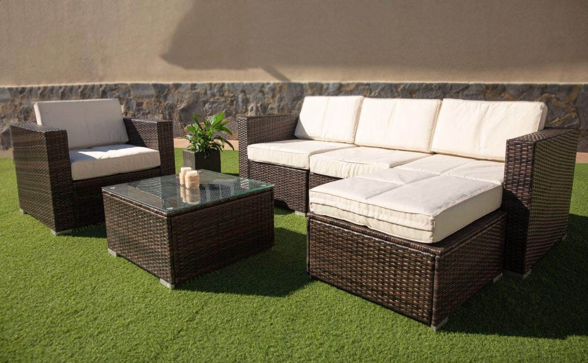 Sofa Chaise Longue + Sillon + Mesa de Ratan. Muebles de Jardin y Terraza