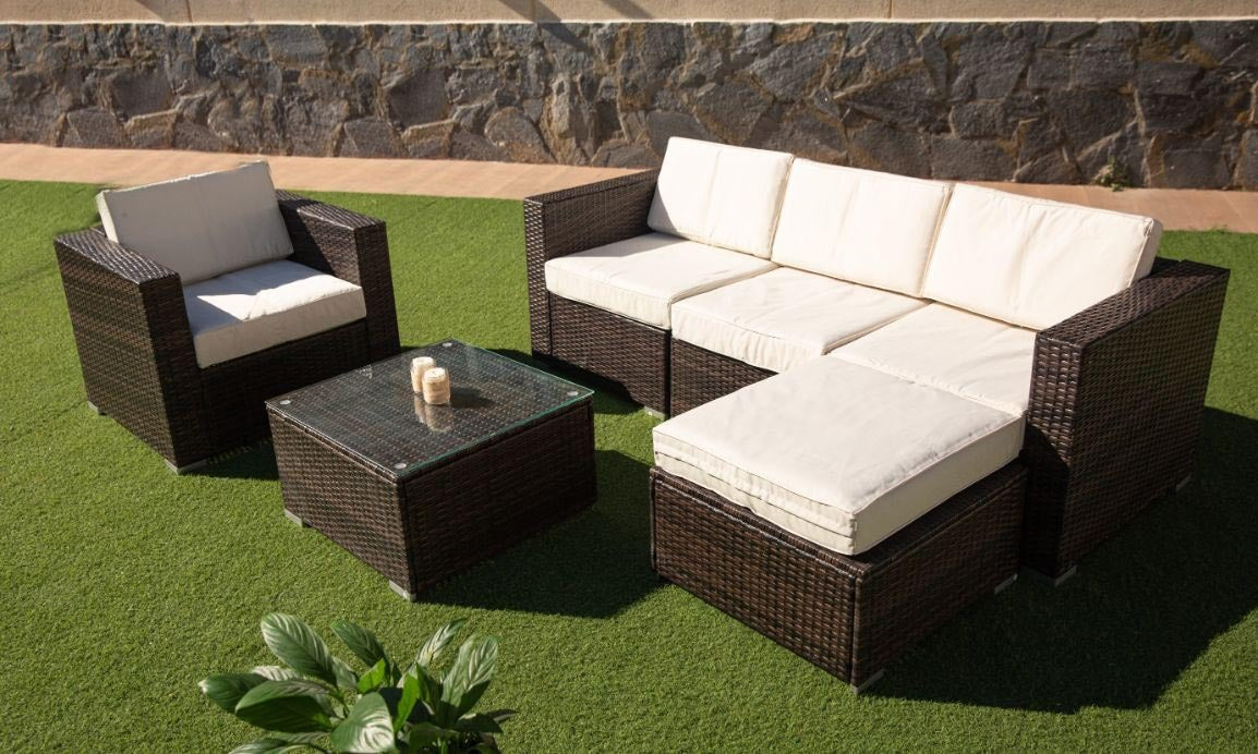 Sofa Chaise Longue + Sillon + Mesa de Ratan. Muebles de Jardin y Terraza