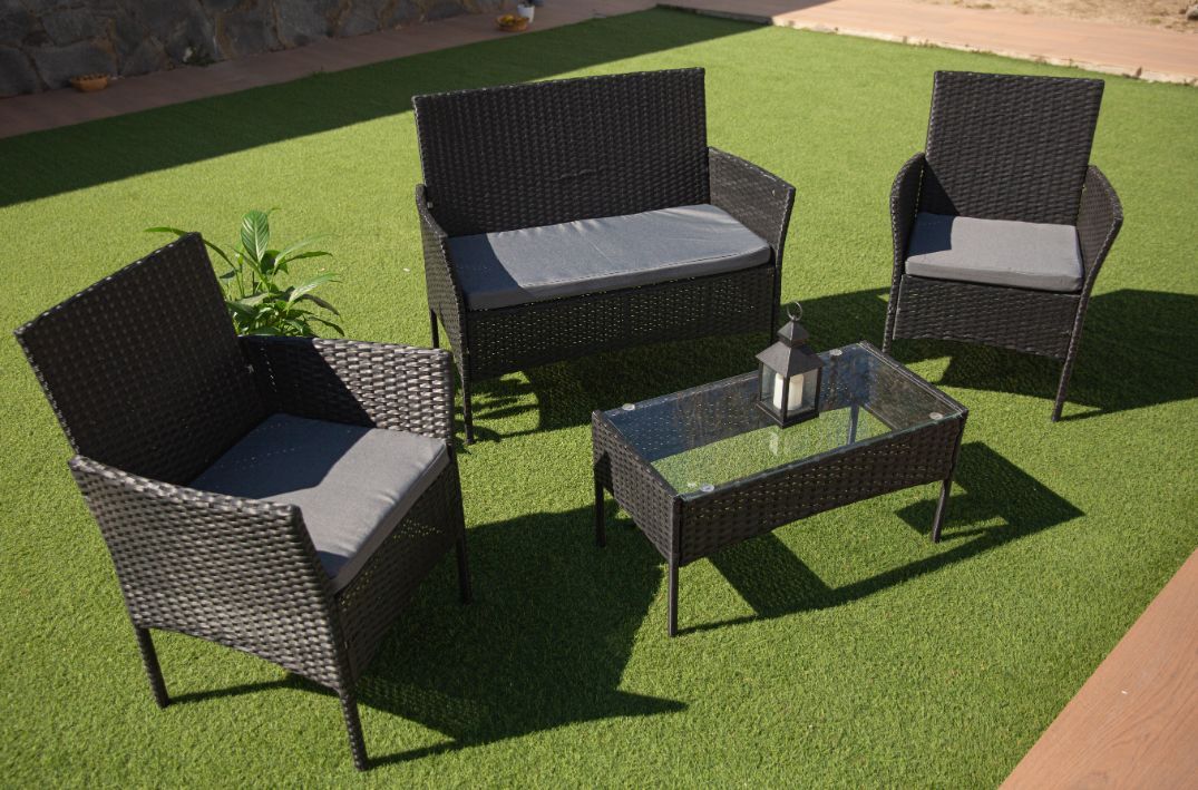 Sofa + Mesa + 2 Sillas de Ratan. Muebles de Jardin y Terraza