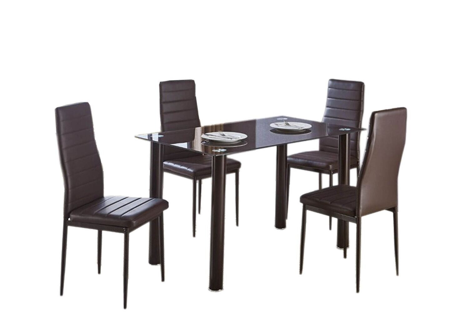 Table en verre trempé + 4 chaises en similicuir. Salle à manger ou cuisine