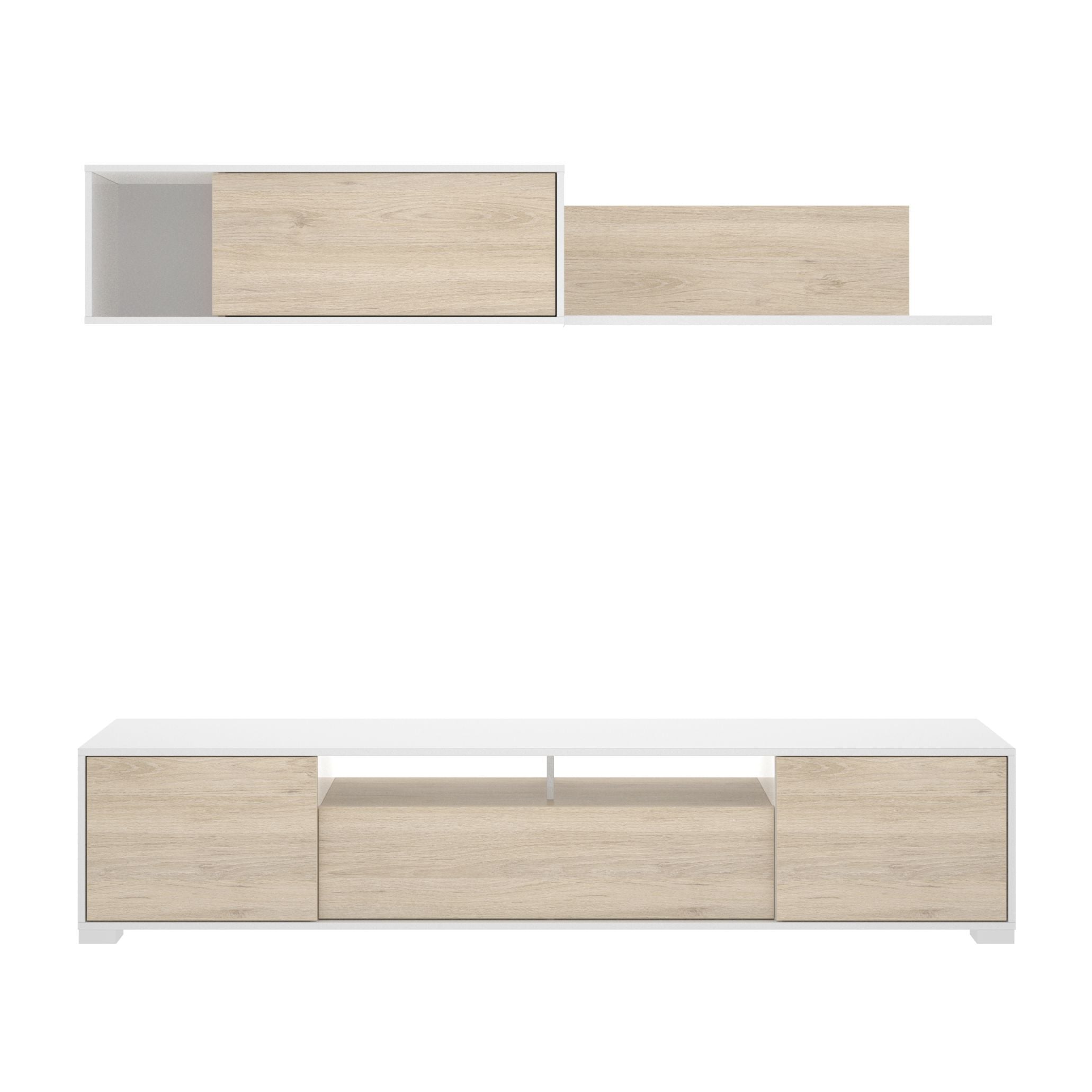 Conjunto Mueble de Salon Ken 200x45cm. Blanco y Cambria